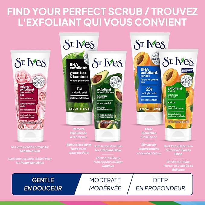 St. Ives Face Scrub, Exfoliant Variety 2-Pack – Avocado & Honey + Rose Water & Aloe Vera Microexfoliant for Balanced, Dry & Sensitive Skin
