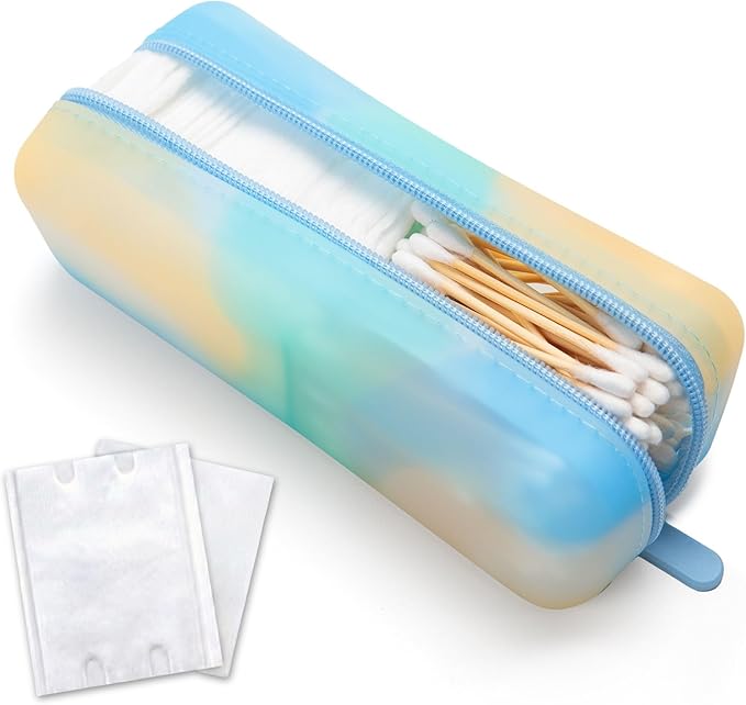 Cotton Pad Swab Travel Case – 2-in-1 Portable Waterproof Qtips Dispenser for Cotton Square Pad & Qtip, Floss, Bobbi Pin, Nail Kit, Hair Accessories Organizer TSA Compliance – VISFRESH (Ocean Breeze)