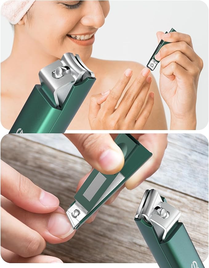 Nice 5-in-1 Premium Grooming Set: Nail Clipper, File, Ear Pick, Facial Hair Scissors, and Mirror in Elegant Storage Box - Manicure Pedicure Kit With Slant Edge Toenail Clipper