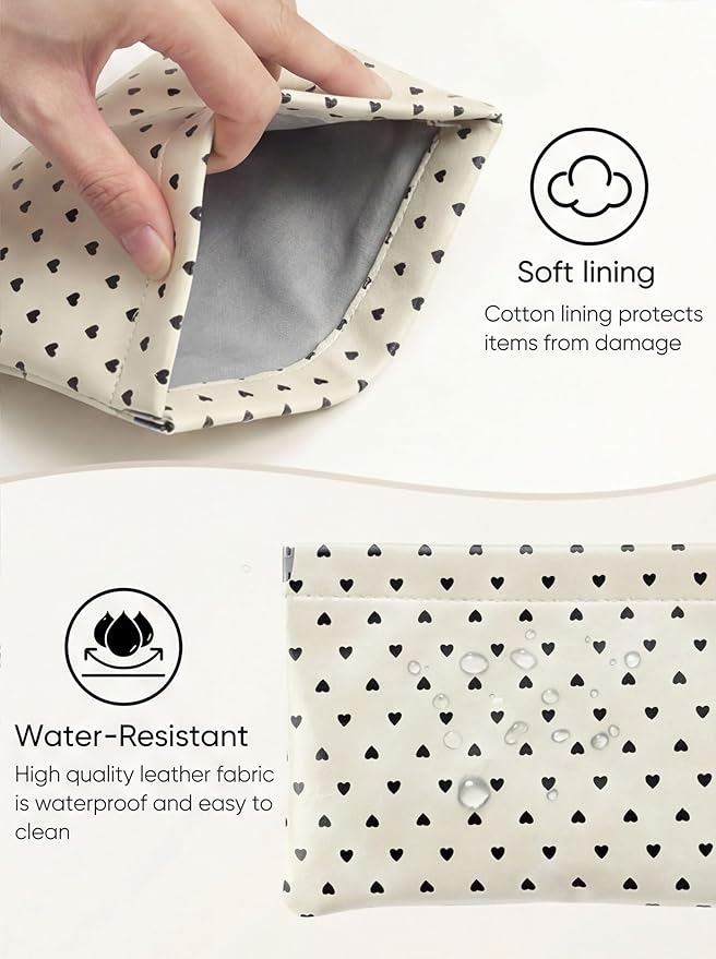 Hearts Leather Makeup Pouch Set for Women Small Make Up Bag for Purse Waterproof Initial Makeup Cosmetic Bags Pouches for Purse Aesthetic Travel Toiletry Bag,Heart White