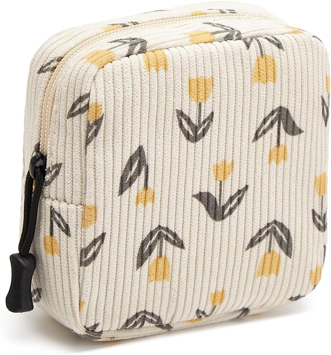 Small Makeup Bag for Purse,Mini Cosmetics Bag cute Zipper corduroy Cosmetic Pouch Storage Pouch Travel Toiletry Organizer for Women Girls(Tulip Yellow)