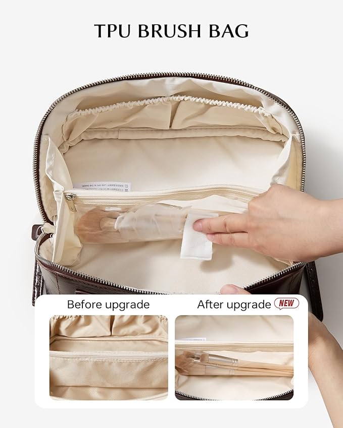 EACHY Travel Makeup Bag, Large Capacity Cosmetic Bag for Women, Waterproof PU Leather, Flat Open Portable Toiletry Bag for Skincare, Brushes & Travel Essentials