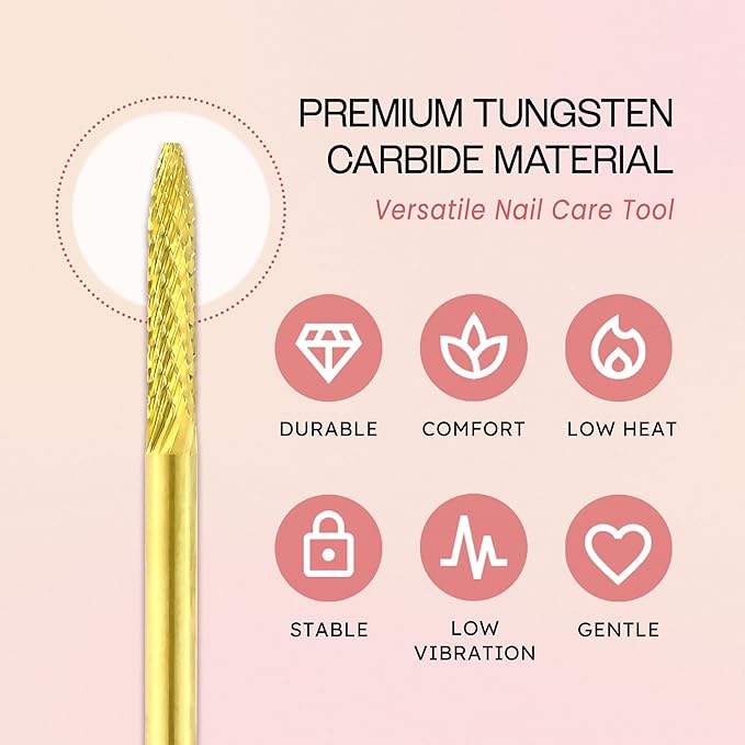 PANA 3/32" Carbide Cuticle Nail Drill Bit for Cuticle Cleaning, Dead Skin Removal, Gel Polish & Acrylic Removal, Under Nail Cleaner, Nail Salon, Manicure Tools (UNC - Gold, Extra Fine)