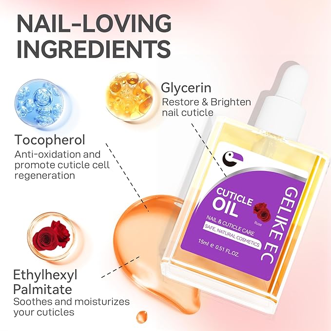 Nail Repair Oil for Moisturize Cuticle - Gelike EC Easy and Quick Absorb Salon Care Treatment - Natural Rose Smells for Women and Men Dry Damaged Thin Nails 15ML LARGE CAPACITY