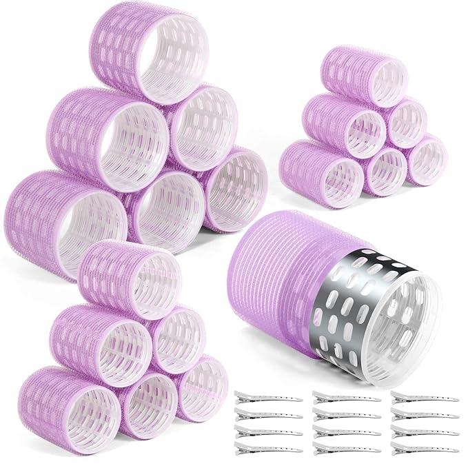 Thermal Hair Rollers Set - 30PCS Jumbo Self-Grip Rollers (64mm, 48mm, 36mm) with Clips for Long, Medium, Short Volume and Salon Styling