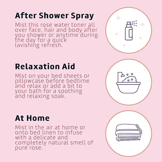 De La Cruz Pure Rose Water Body Mist,Rosewater Spray for Face, Skin & Hair, Rose Toner & Rose Water for Hair Alcohol Free, Paraben Free 16 fl oz (1 Bottle)
