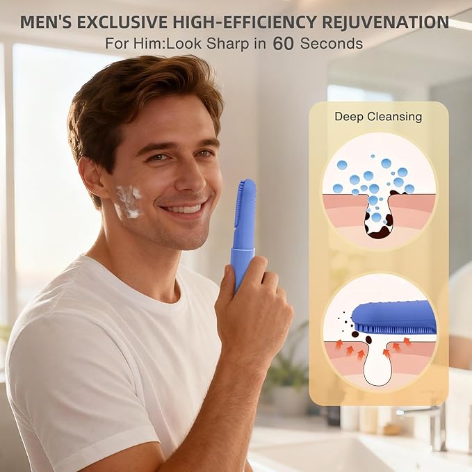 Silicone Face Scrubber with Heated,3 Modes Waterproof Rechargeable Portable Travel Size Makeup Remover Cleansing, Exfoliating and Massaging Facial Scrubber for Men &Women(Deep Ocean Key Blue)