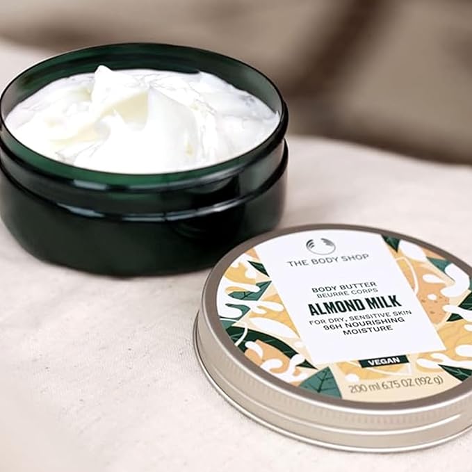 The Body Shop Almond Milk Body Butter, 96H Nourishing Moisture, For Dry, Sensitive Skin, Vegan | 200 mL / 6.75 Oz (192g)