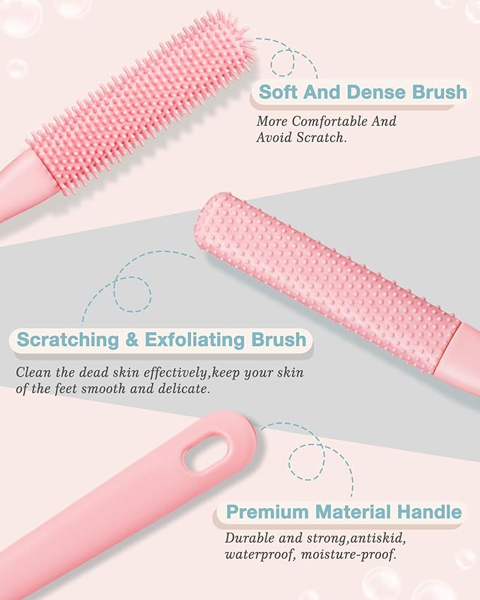 2 Pack Toe Cleaning Brush,15.7" Long Handle Silicone Foot Scrubber Bath Brush Bathroom Cleaner for Seniors Elderly Men and Women (Pink)