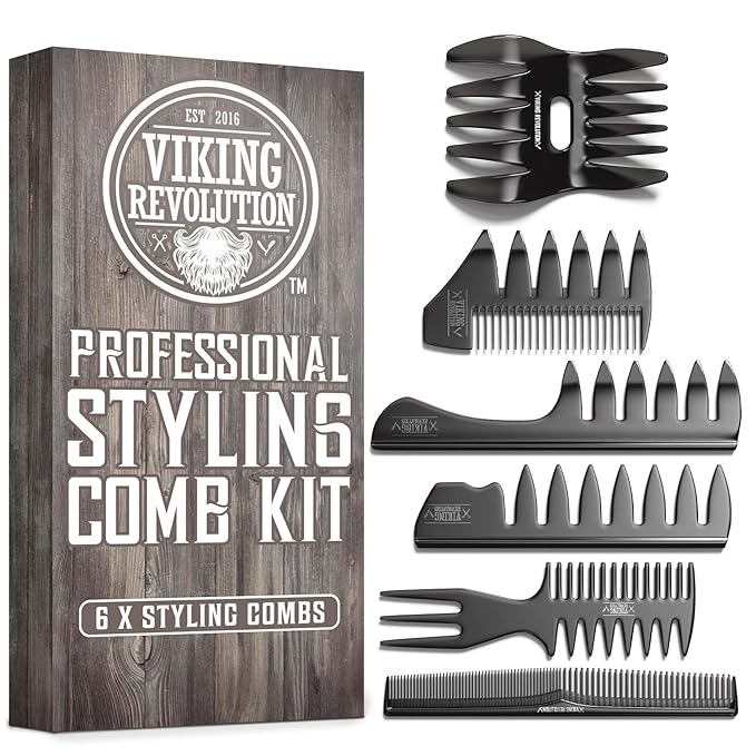 Viking Revolution Professional Styling Hair Combs for Men (6 Pieces) - Mens Comb for Hair Styling, Texturizing, Grooming and Detangling - Anti-Static, Durable and Easy to Clean