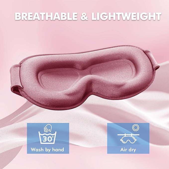 Sleep Eye Mask for Side Sleeper, Lash Extensions 3D Contoured Cup Sleeping Mask for Men Women, Travel Blackout Night Blindfold Eye Shade Cover with Adjustable Strap (Pink-Side Sleeper)