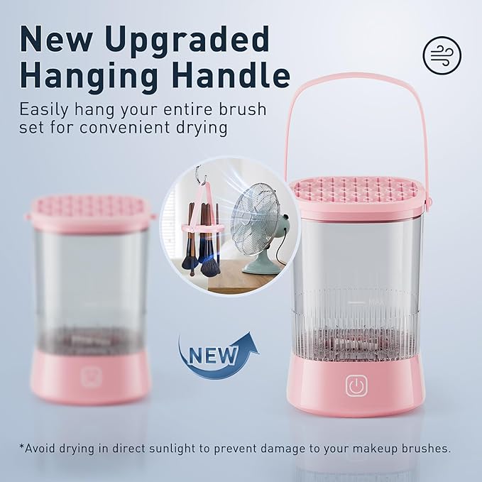 Electric Makeup Brush Cleaner - 9000 RPM Makeup Brush Cleaning Machine, IP65 Waterproof Automatic Makeup Brush Cleaner for Makeup Sponges and Brushes(Pink)