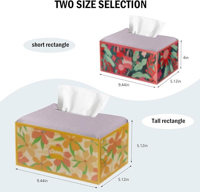Tissue Box Cover PU Leather Tissue Holder Rectangle Facial Tissue Case Tissue Box Organizer Dispenser for Bathroom, Kitchen, Home, Office, Tabletop (Violet, Short)