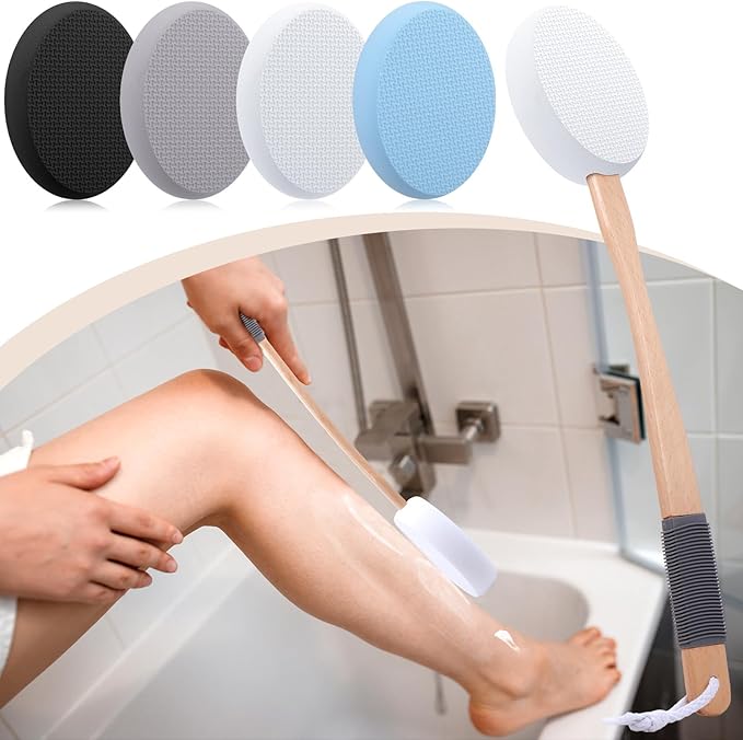 Sunnyray 12 Pcs 17 Inches Lotion Applicator for Back, 8 Replaceable Pads with 4 Long Handled, Long Handle for Easy Reach and Self Application of Body Wash, Shower Brush Back Sunscreen Applicator