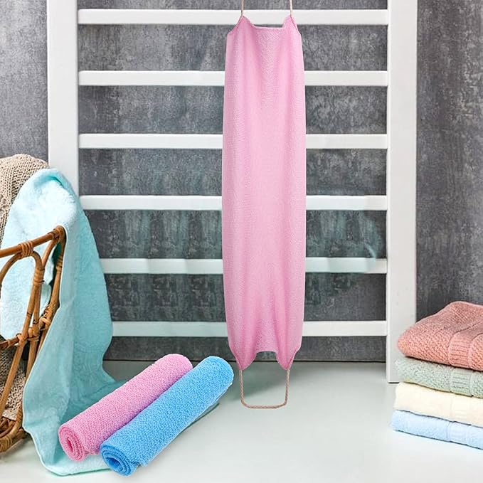 2Pcs Back Scrubber Body Bath Pull Strap Scrubber with Handles Nylon Exfoliating Washcloth Extended Length Washers Stretchable Shower Scrubber for Face Back Cleans Skin Massages Women Men