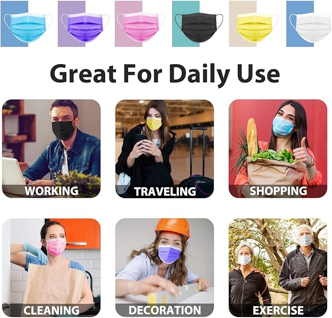 Disposable Mask 4 Layer 2023 Black Mask with White Inside, Breathable Single Use Dust Mask with Wider Soft Earloops for Adult Men Women Box 50 Pack