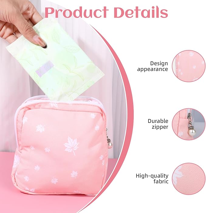 4Pcs Sanitary Napkin Storage Bag, Portable Period Bag for Teen Girls Woman, Pad Pouch Tampon for Purse, Reusable Zipper Period Pouches for Teen School Office Travel Feminine Care Organizer, Flamingo