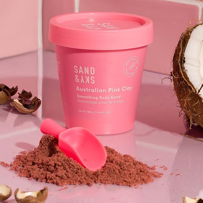 Sand & Sky Body Scrub Exfoliating Scrub Body Exfoliator - Australian Pink Clay Shimmer Body Polish with Macadamia Oil, Cellulite & Keratosis Pilaris, Biodegradable Glitter, 6.8 oz