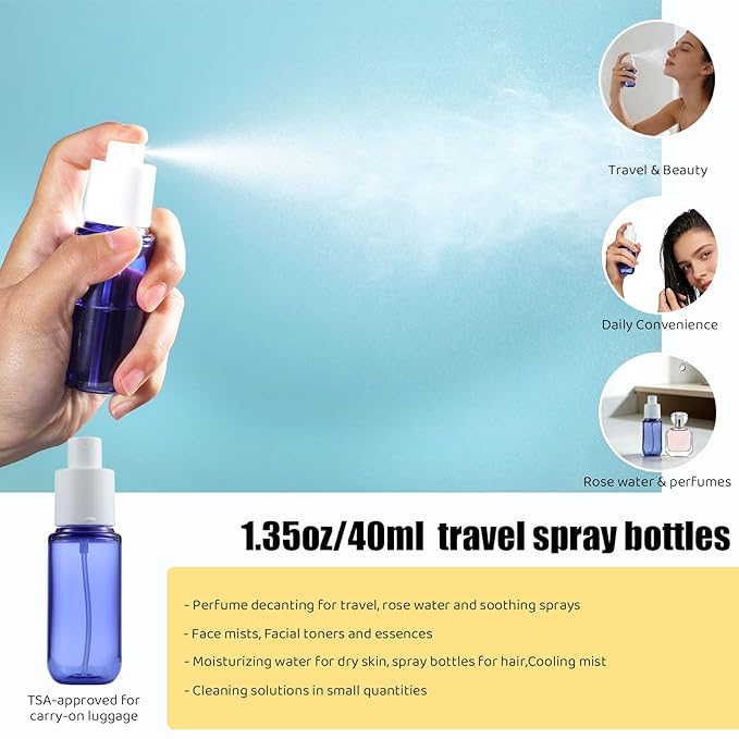 Labeled Travel Bottles for Toiletries, 3.4oz TSA Approved Travel Shampoo and Conditioner Bottles with Spray, Leak Proof Clear Plastic Containers with Flip Cap-5 PCS