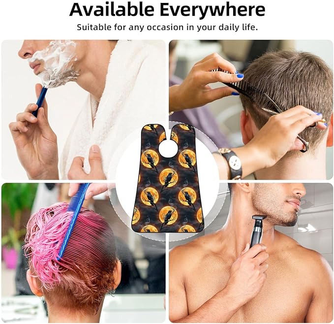 No-Slip Shaving Bib, Beard Grooming Apron with Strong Suction Cups, Moon Black Crow Raven Bird