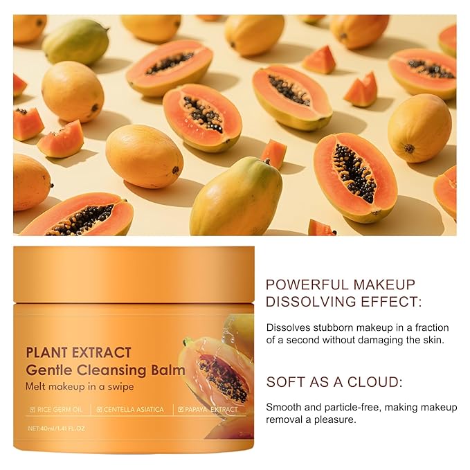 2-in-1 Cleansing Balm Makeup Remover with Papaya Extract & Rice Germ Oil, Gentle Exfoliator, Face Cleanser for Women & Makeup Remover Balm for All Skin Types 1.41 FI.0Z