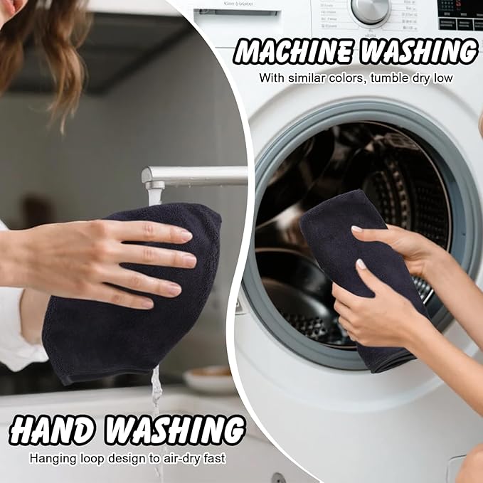 PHOGARY 6 Pack Microfiber Body Wash Mitts Shower Gloves, Reusable Makeup Remover Mitt, Soft Face Towel Mitts Facial Cleansing Bath Wash Cloth, Spa Glove, 14×20 cm, Black