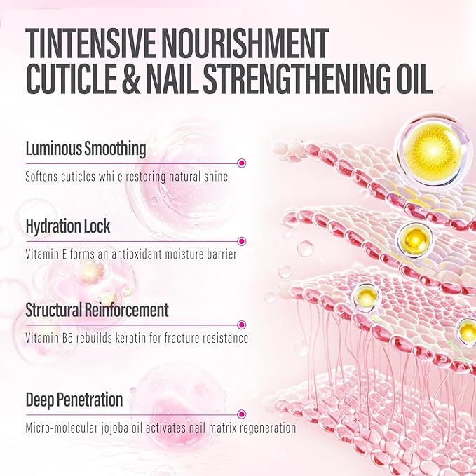 CHUCHU Nail Growth and Strengthener Oil for Cuticle - Rose Scent Cuticle Oil Repair Moisturizing Treatment - Natural Jojoba Vitamin B & E Nail Oil for Dry Cracked Nails