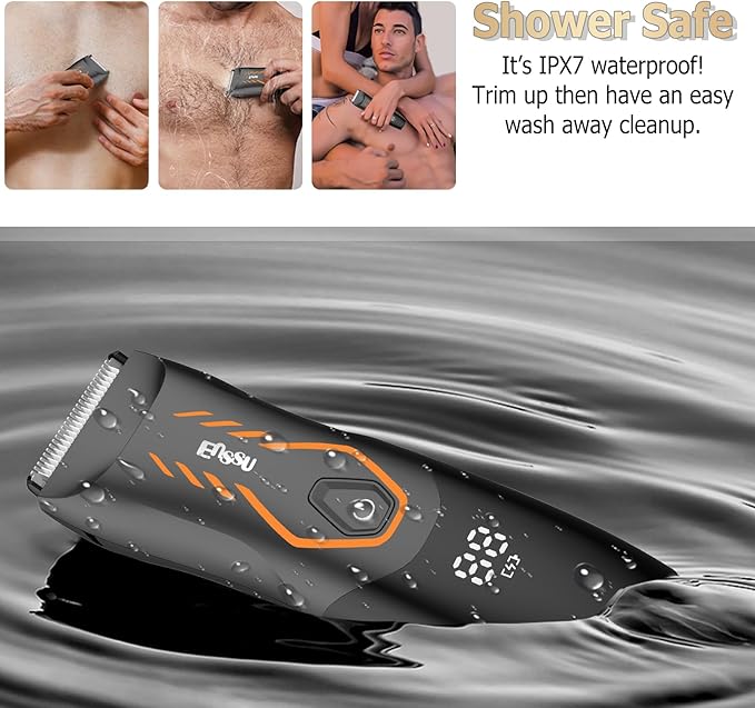 Manscape Body Hair Trimmer for Men, Pubic Groin Hair Trimmer for Men with Safe Blade,Cordless Ball Shaver w/Light, Charging Dock,Waterproof Body Groomer Man,LED Display,1H Charge,Orange