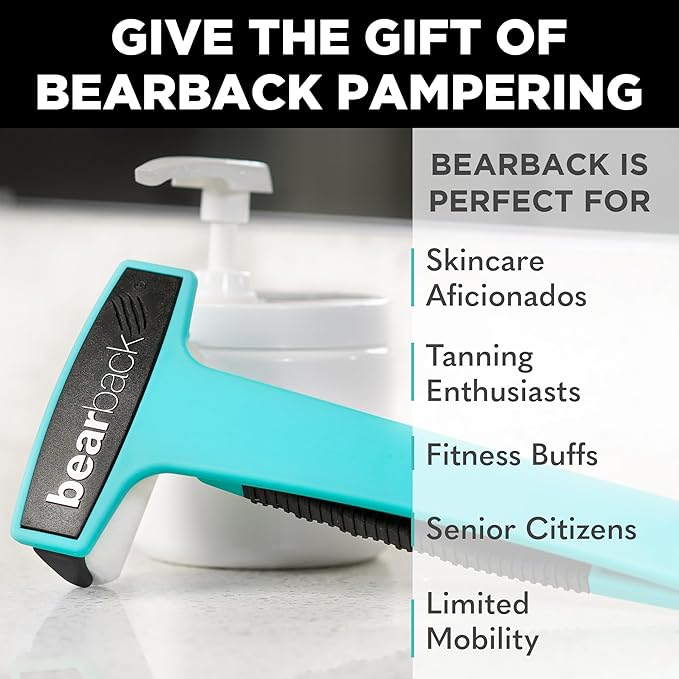 Bearback Lotion Applicator for Back & Body – Premium Long Folding Handle with 6 Rollers – Apply Self-Tanner, Lotion, Medication – American Small Business (Teal)