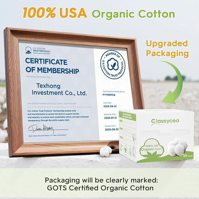 Classycoo XL Disposable Face Towel, 100% Cotton Ultra-Soft for Sensitive-Skin, Odor-Free,Facial Cleansing Wipes Makeup Remover Cloths for Travel, Home Hand Dry Wipe(12 x 10 Inch, 50 Count)