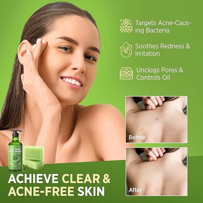 Roycederm Tea Tree Body Wash & Bar Soap Set – Refreshing Cleanse with Tea Tree Oil & Wormwood