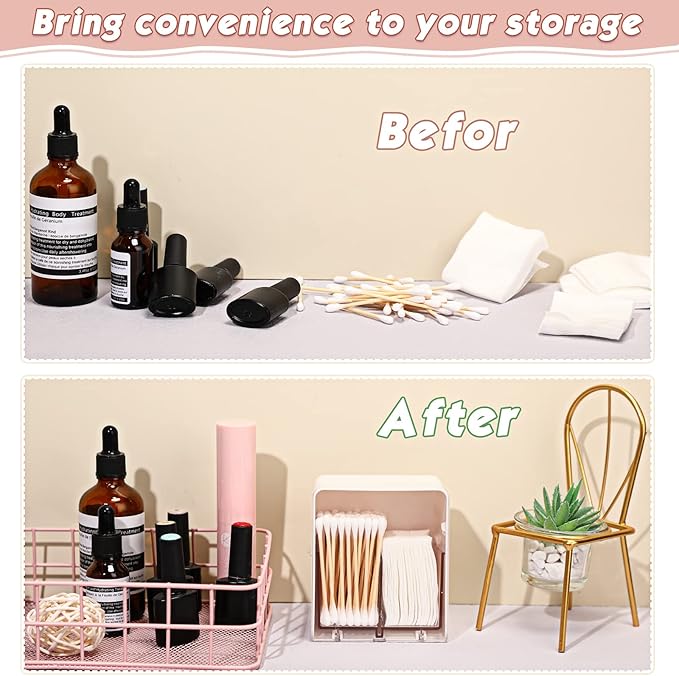 Sieral 2 Pcs Cotton Ball Holder Canisters for Cotton Swab/Pad/Ball Floss Dispenser Container Box with 2 Compartments Bathroom Storage Organizer with Clear Lid for Round Pads Makeup, White
