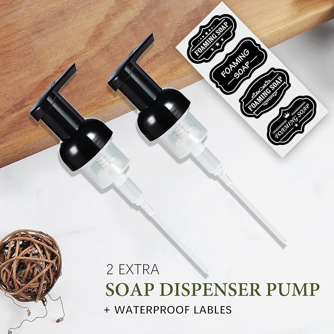 Amolliar Plastic Mason Jar Foaming Soap Dispenser with Pump Lid,16OZ Refillable Hand Soap Dispenser Set with Cute Lables - Farmhouse Decor for Kitchen/Bathroom, Lotion Liquid Dish Soap (2 Pack, Black)