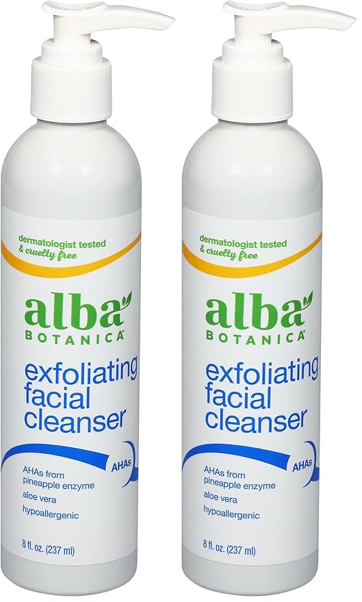 Alba Botanica Exfoliating Facial Cleanser,with Pineapple Enzyme and Aloe Vera,8 Oz (Packaging May Vary),(Pack of 2)