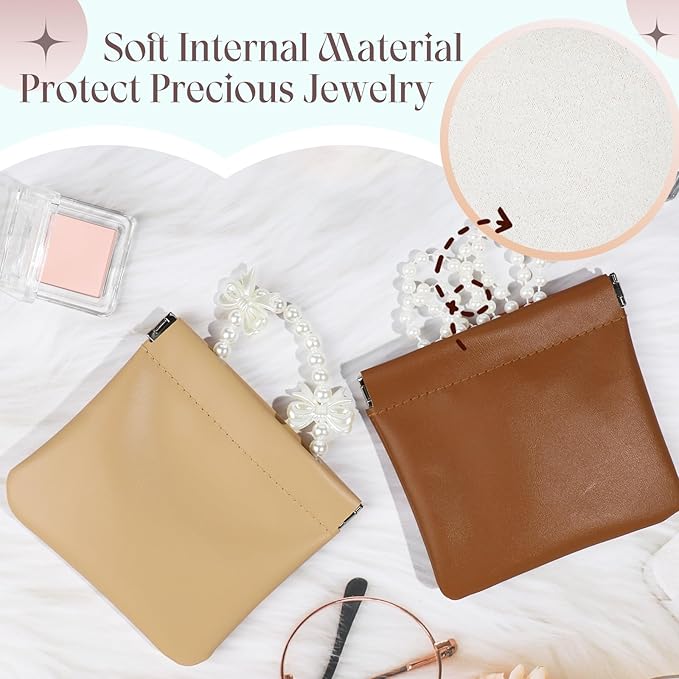 ISKYBOB 4Pcs Small Makeup Bag for Purse, 4.7in Pocket Cosmetic Bag Organizers, Waterproof PU Leather Pouches for Purse, Portable Squeeze Coin Purse for Women Mini Travel Jewelry Storage Pouch(Autumn)