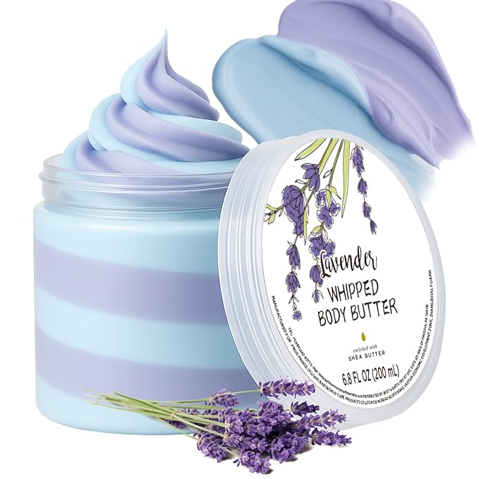 Lavender Whipped Body Butter, Shea Body Butter for Wome Dry Skin, Natural Lavendera Lotion for Body Moisturizer-Deep Moisturizing and Softening-6.8 floz(200ml)
