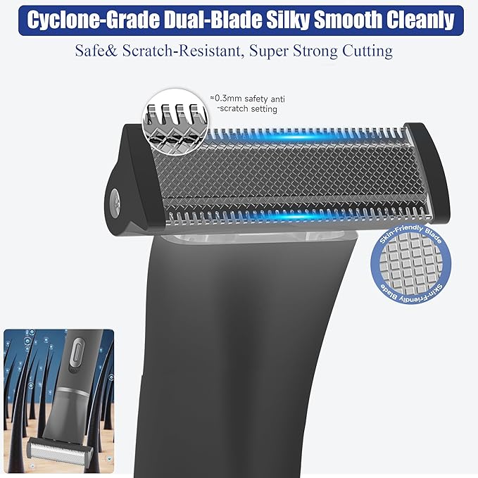 Body Hair Trimmer for Men, 4 in 1 Versatile Trimmer Shavers for Groin/Ball/Beard/Eyebrow/Nose/Ear Hair Shaver, USB-C Electric Pubic Hair Trimmer for Smooth Shaving with Storage Bag
