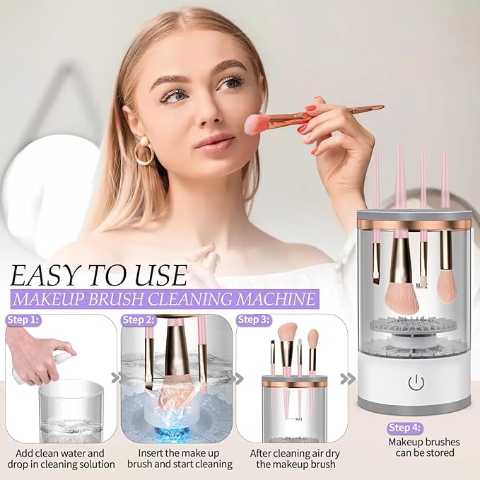 Electric Makeup Brush Cleaner - Portable Compact Design for Travel Home Use - Professional Makeup Brush Cleaning Machine - Automatic Makeup Brush Cleaner in Efficient for Beauty Women, Girls
