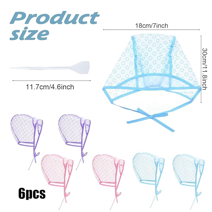 6 Pcs Hair Highlighting Caps, Hair Coloring Dye Cap with 6 Highlighting Crochet Hooks Highlight Hair Cap Dyeing Hairdressing Tool for Salon DIY Dyeing Hairdressing