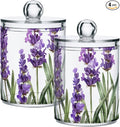 4 Pack Qtip Holder Dispenser Purple Lavender Watercolor Flower Cotton Ball Cotton Swab Round Pads Floss Clear Bathroom Storage Containers Plastic Apothecary