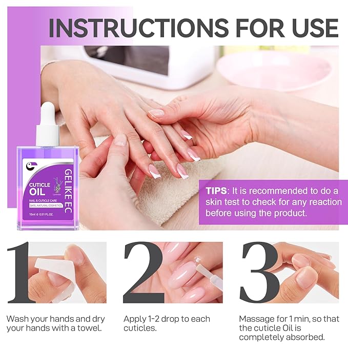 gelike ec Cuticle Repair Oil for Damaged Nails Lavender Smells Nail Treatment for Growth and Strengthen - Growth Oil Quick Dry Nail Care Moisturize Weak Thin Salon and Home 15ML LARGE CAPACITY