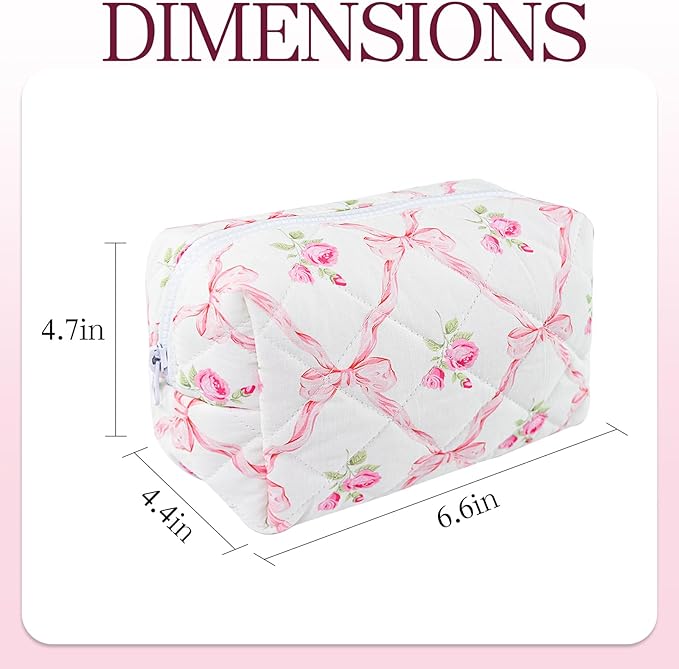 Quilted Makeup Bag Floral Cotton Make up Bag Puffy Coquette Makeup pouch Aesthetic Cute Travel Toiletry Bag for Women Girls