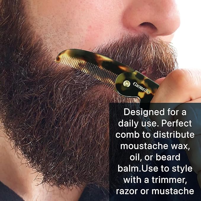 Giorgio G87 4.5 Inch Mustache and Beard Grooming Comb for Men - Handmade, Saw-cut, Hand Polished Pocket Comb for Everyday Hair Styling. 2 Pack Tokyo