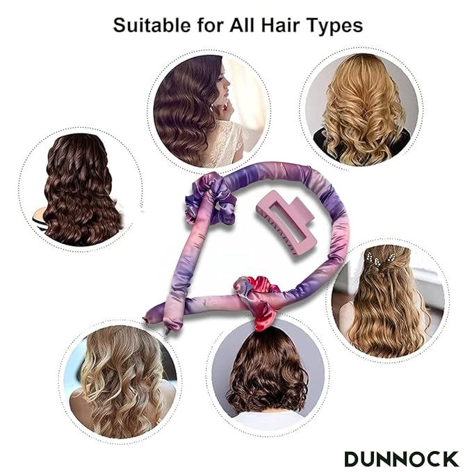 Dunnock Heatless Curling Rods Set kitschmas - Heatless Curls Overnight with 34" Hair Curler & 2 Satin Scrunchies No Heat Hair Curlers for Soft Waves & Bouncy Curls, DamageFree Hair Styling Tool