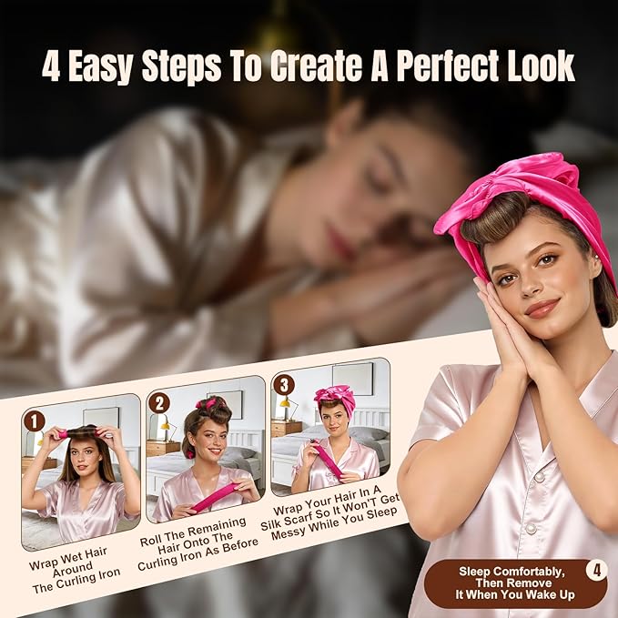 TULOBI 3 Pcs Heatless Curls Overnight - Upgraded Velvet Heatless Hair Curler with Velcro Fastener, Overnight Jumbo Blowout Rods, Hair Curlers to Sleep in for All Hair Types (Rose Red)