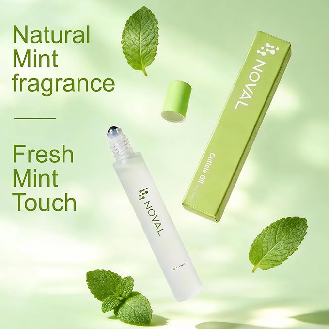 NOVAL Roll on Cuticle Oils with Tea Tree Oil, Easy Rollerball Application, Fresh Mint Scent, Nail Moisture, Natural Ingredients, 0.34fl.oz
