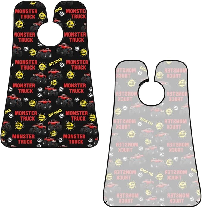 Beard Grooming Cape, Waterproof Hair Catcher for Shaving Trimming, Non-Stick Bib Apron Gifts for Dad Men, Red Monster Truck Car Shave Bib
