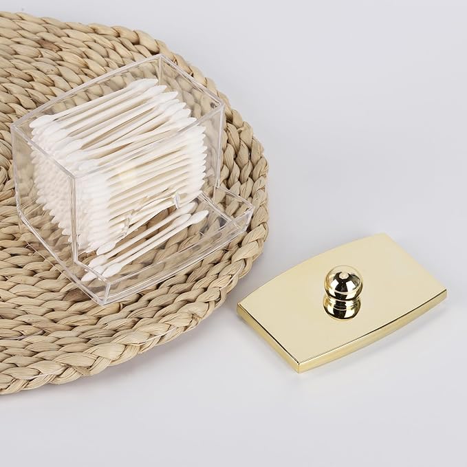 Tbestmax 10oz Qtip Holder Dispenser L Size Bathroom Container with Gold Lid for Bathroom Organizer Accessories Decor Storage-Qtips Cotton Ball Holder
