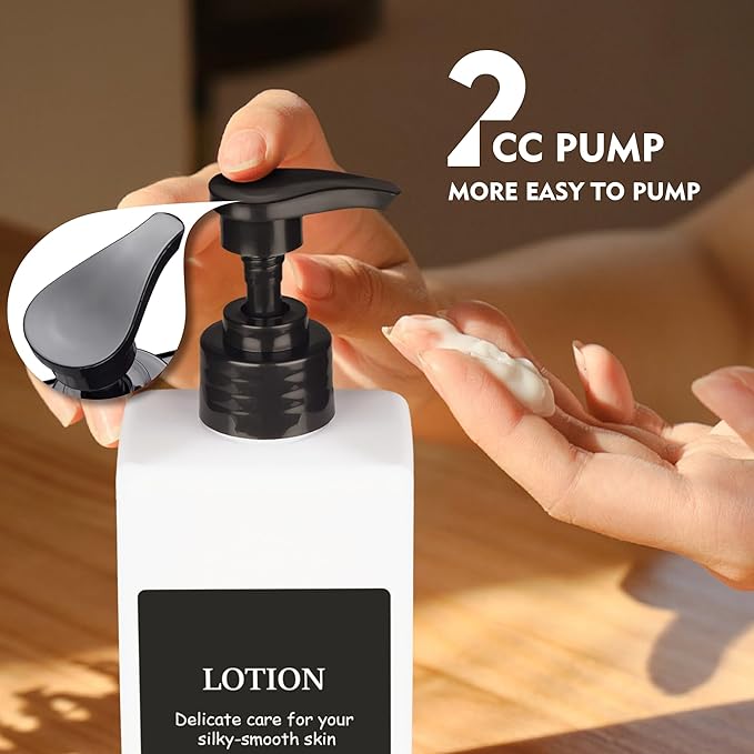 Refillable Plastic Pump Bottle Dispenser with Waterproof Labels - Empty Bathroom Soap and Body Wash Dispenser Set (White, Set of 3, 500ML)