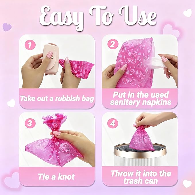 Sanitary Napkin Disposal Bags with Dispenser, Feminine Hygiene Disposal Bags for Tampons Trash Bag, Personal Care Sanitary Bag for Women Privacy Handling (Multicolor)